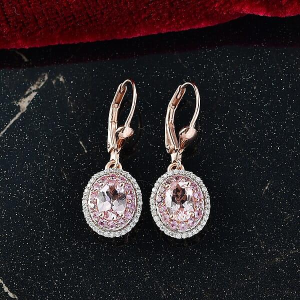 D'Joy Premium Pink Morganite And Multi Gemstone 2.00 Ctw Blush Coronet Earrings In 18K Vermeil Rose Gold Over Sterling Silver