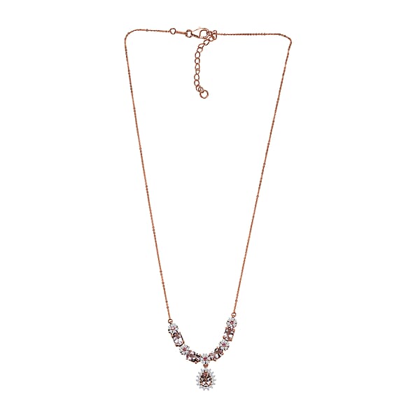 D'Joy Premium Pink Morganite And Multi Gemstone 4.30 Ctw Majestic Blossom Necklace 18 Inches In 18K Vermeil Rose Gold Over Sterling Silver