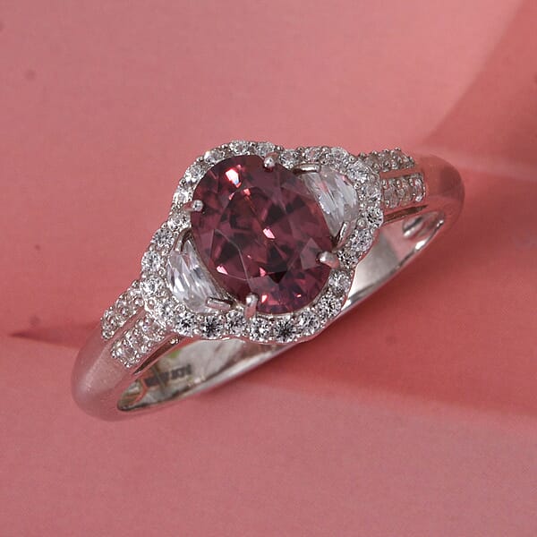 D'Joy Premium Pink Zircon And White Zircon 2.65 Ctw Regal Heritage Ring In Rhodium Over Sterling Silver