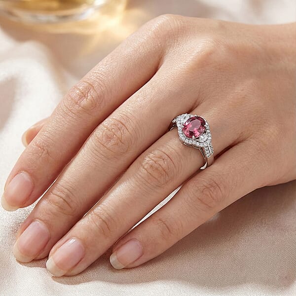 D'Joy Premium Pink Zircon And White Zircon 2.65 Ctw Regal Heritage Ring In Rhodium Over Sterling Silver