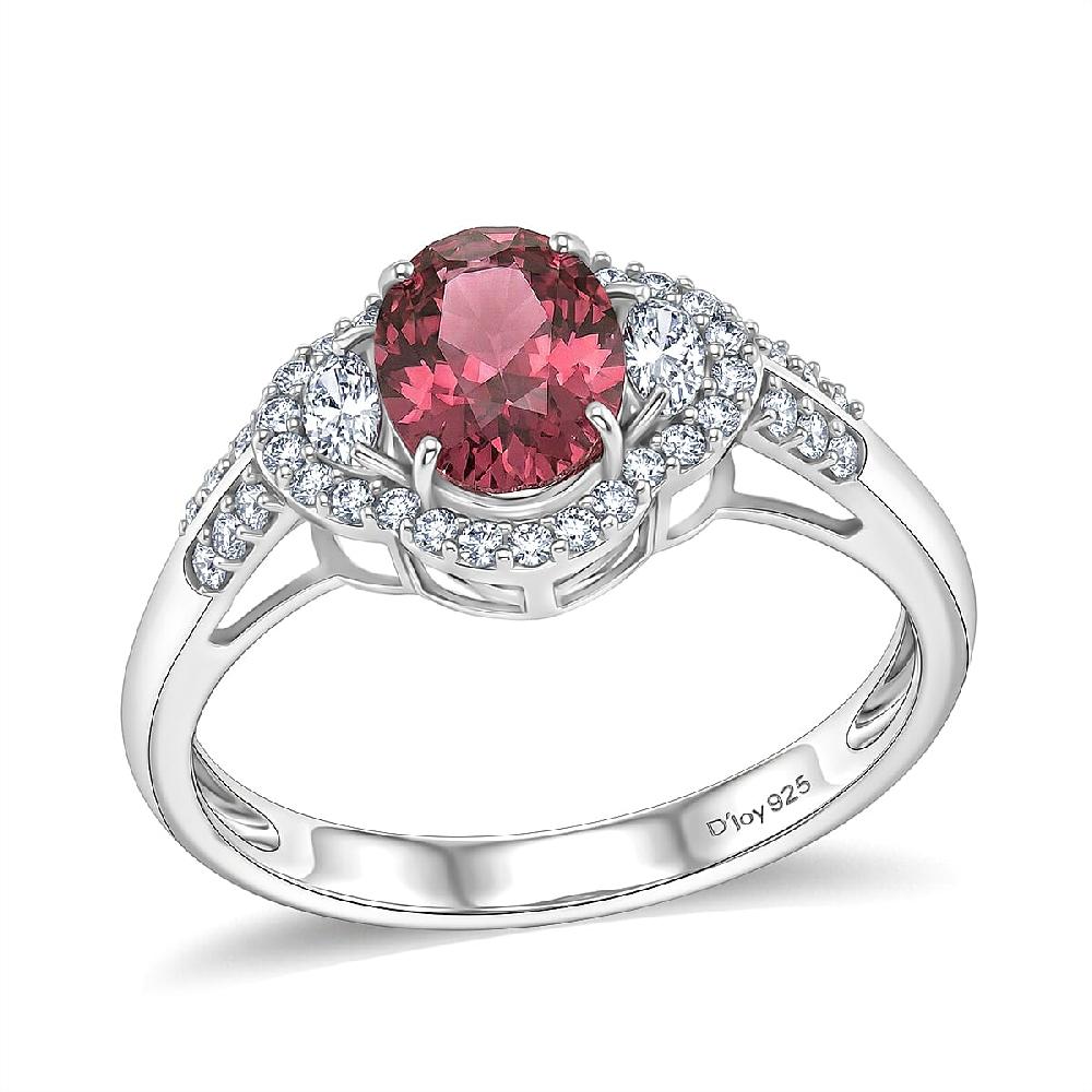 D'Joy Premium Pink Zircon and White Zircon 2.65 ctw Regal Heritage Ring in Rhodium Over Sterling Silver
