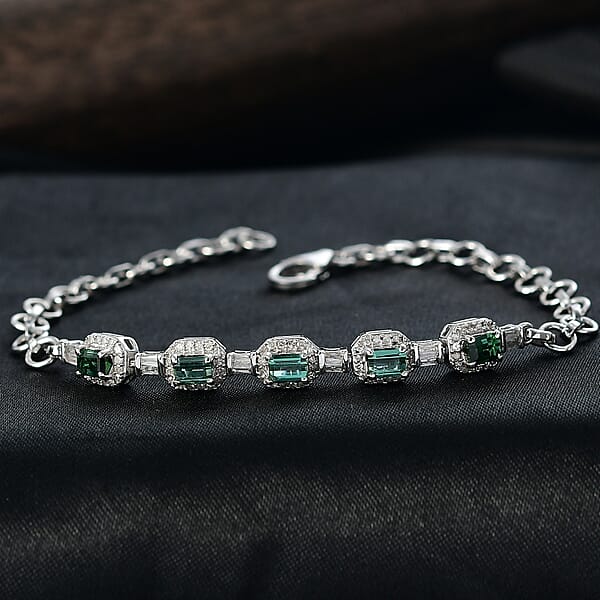 D'Joy Premium Pirineu Lagoon Tourmaline Diamond Bracelet In Rhodium Over Sterling Silver 1.80 Ctw (7.25 Inches)