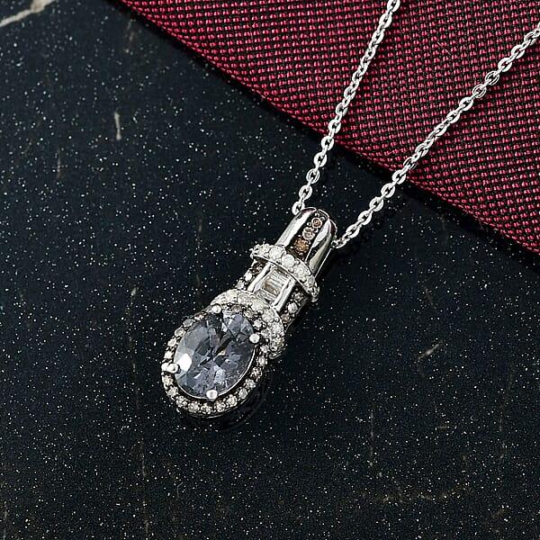 D'Joy Premium Platinum Spinel Natural Champagne And White Diamond 1.60 Ctw Art Deco Pendant Necklace In Rhodium Over Sterling Silver 20 Inches