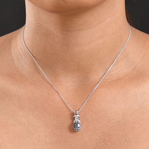 D'Joy Premium Platinum Spinel Natural Champagne And White Diamond 1.60 Ctw Art Deco Pendant Necklace In Rhodium Over Sterling Silver 20 Inches