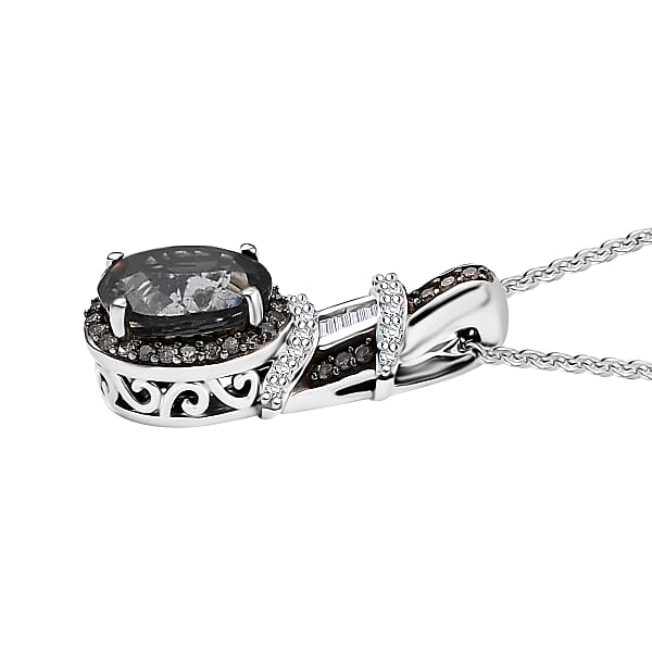 D'Joy Premium Platinum Spinel Natural Champagne And White Diamond 1.60 Ctw Art Deco Pendant Necklace In Rhodium Over Sterling Silver 20 Inches