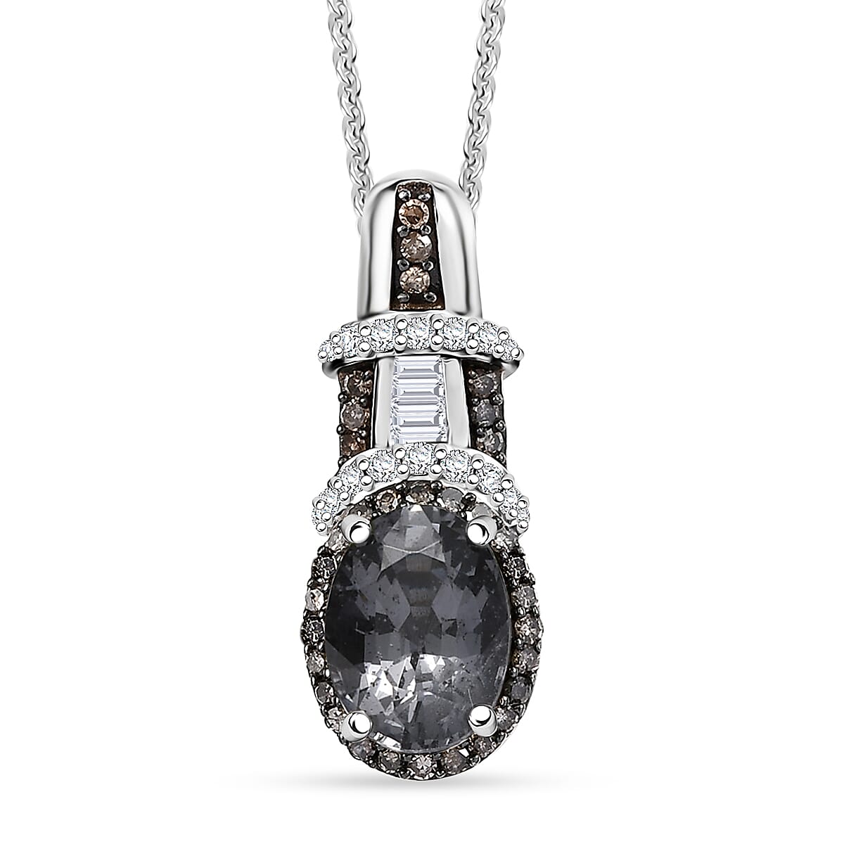 D'Joy Premium Platinum Spinel Natural Champagne and White Diamond 1.60 ctw Art Deco Pendant Necklace in Rhodium Over Sterling Silver 20 Inches
