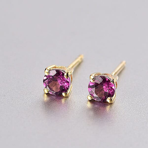 D'Joy Premium Radiant Ember Garnet 0.90 Ctw Solitaire Stud Earrings In 18K Vermeil Yellow Gold Over Sterling Silver