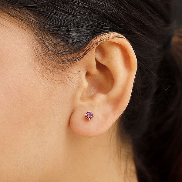 D'Joy Premium Radiant Ember Garnet 0.90 Ctw Solitaire Stud Earrings In 18K Vermeil Yellow Gold Over Sterling Silver