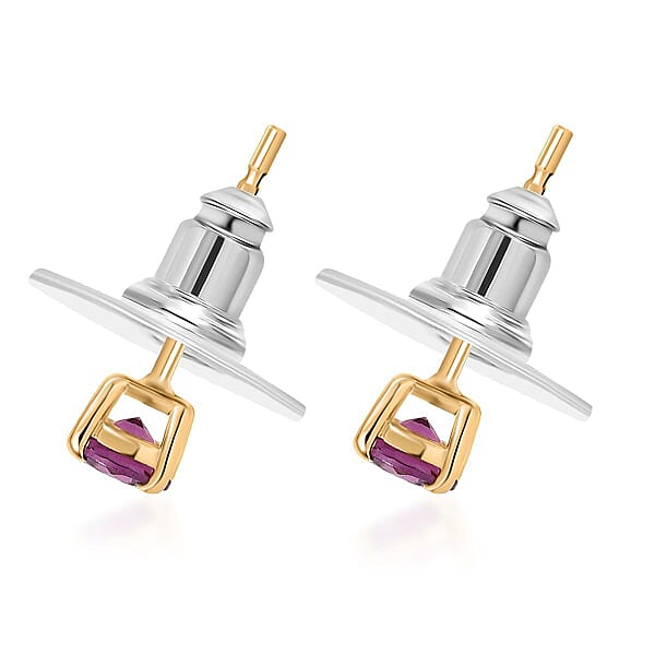 D'Joy Premium Radiant Ember Garnet 0.90 Ctw Solitaire Stud Earrings In 18K Vermeil Yellow Gold Over Sterling Silver