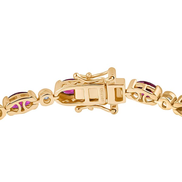 D'Joy Premium Radiant Ember Garnet And Moissanite 9.40 Ctw Twilight Flame Bracelet In 18K Vermeil Yellow Gold Over Sterling Silver (7.25 In)