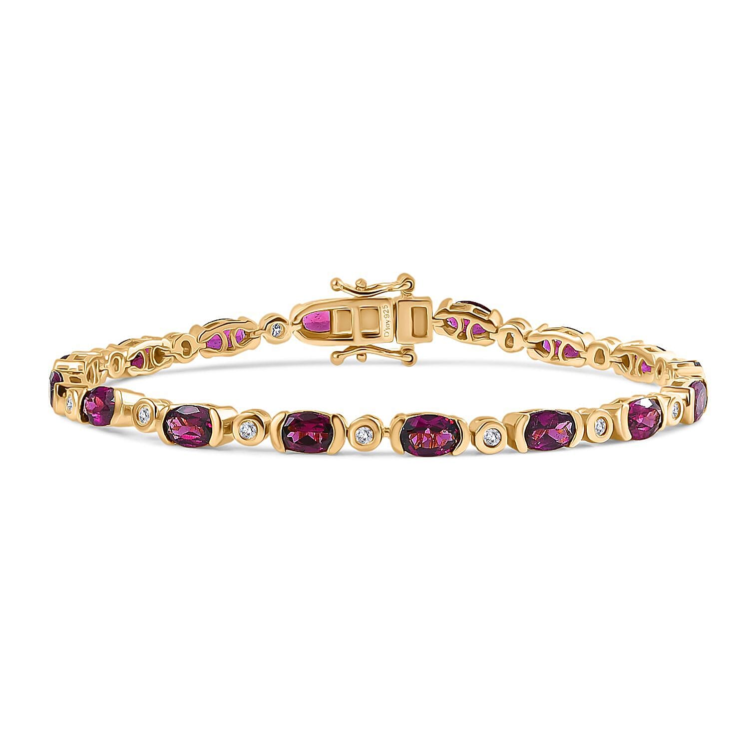 D'Joy Premium Radiant Ember Garnet and Moissanite 9.40 ctw Twilight Flame Bracelet in 18K Vermeil Yellow Gold Over Sterling Silver (7.25 In)