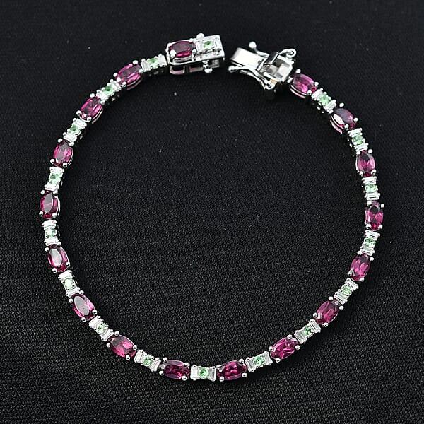 D'Joy Premium Radiant Ember Garnet And Multi Gemstone 6.85 Ctw Garden Link Bracelet In Rhodium Over Sterling Silver (7.25 In)