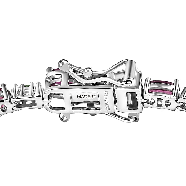 D'Joy Premium Radiant Ember Garnet And Multi Gemstone 6.85 Ctw Garden Link Bracelet In Rhodium Over Sterling Silver (7.25 In)