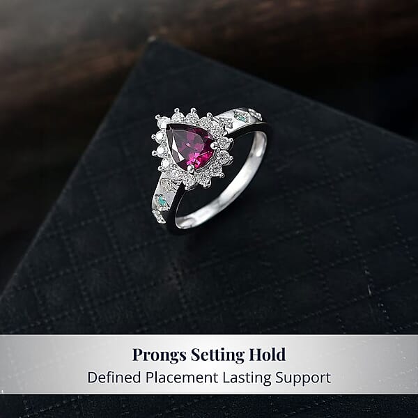 D'Joy Premium Radiant Ember Garnet And Multi Gemstone 1.90 Ctw Crown Drop Ring In Rhodium Over Sterling Silver