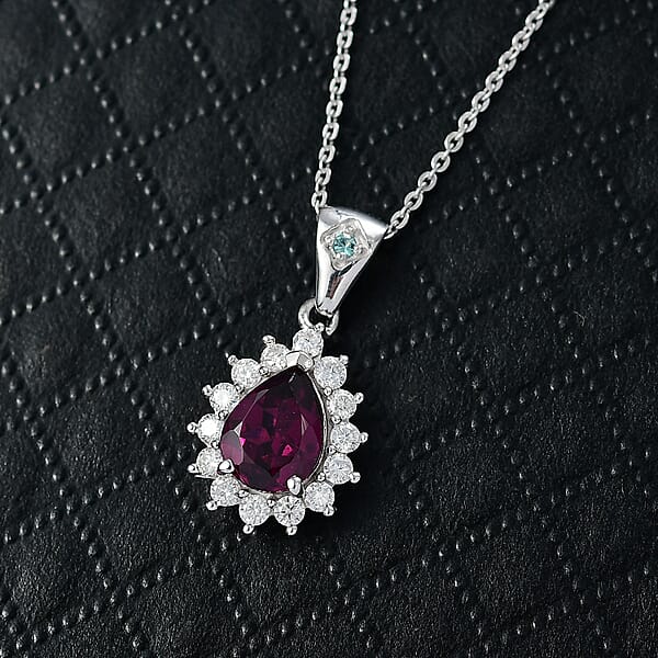 D'Joy Premium Radiant Ember Garnet And Multi Gemstone 1.90 Ctw Crown Drop Pendant Necklace In Rhodium Over Sterling Silver 20 Inches