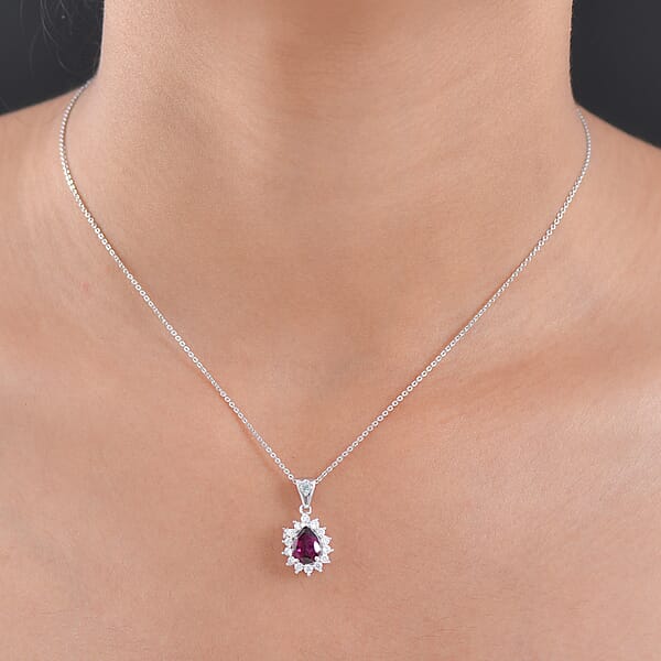 D'Joy Premium Radiant Ember Garnet And Multi Gemstone 1.90 Ctw Crown Drop Pendant Necklace In Rhodium Over Sterling Silver 20 Inches