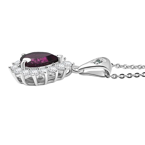 D'Joy Premium Radiant Ember Garnet And Multi Gemstone 1.90 Ctw Crown Drop Pendant Necklace In Rhodium Over Sterling Silver 20 Inches
