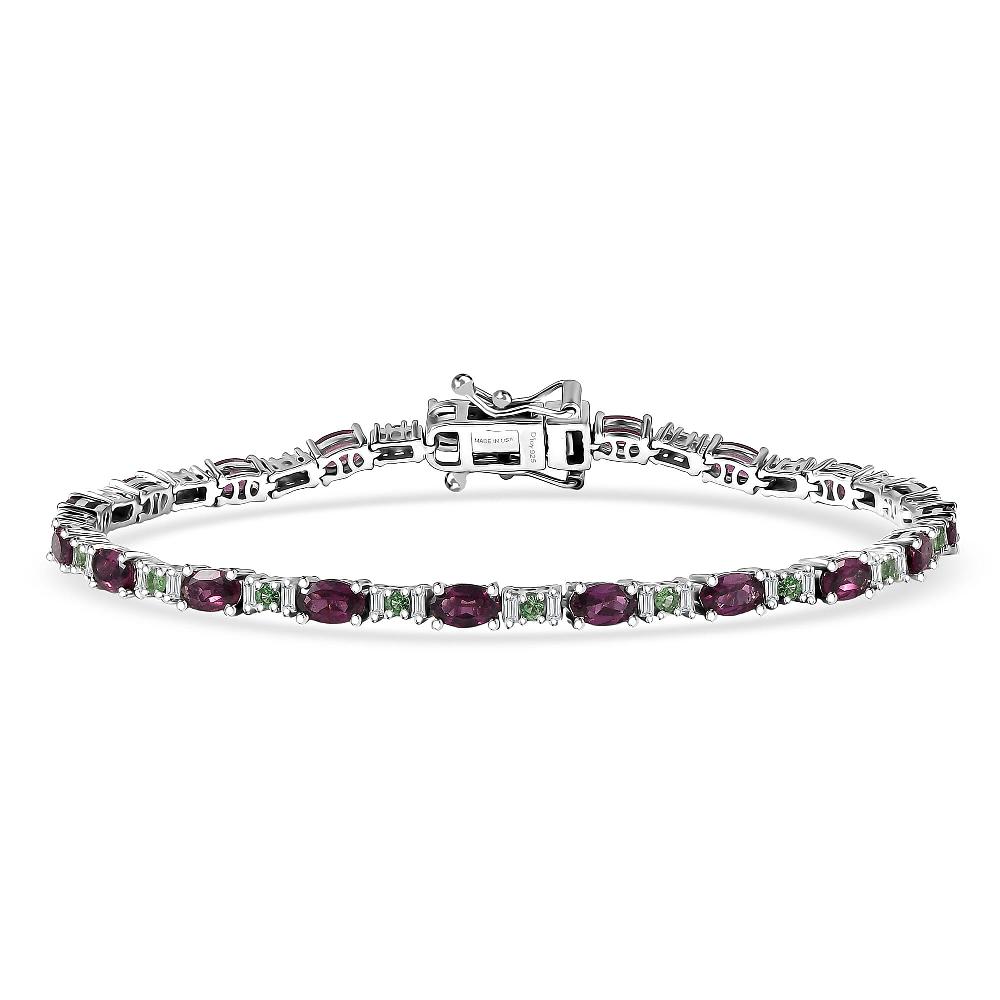 D'Joy Premium Radiant Ember Garnet and Multi Gemstone 6.85 ctw Garden Link Bracelet in Rhodium Over Sterling Silver (7.25 In)