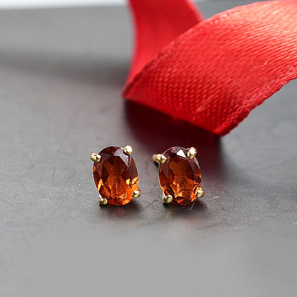 D'Joy Premium Red Citrine 1.35 Ctw Stud Earrings In 18K Vermeil Yellow Gold Over Sterling Silver