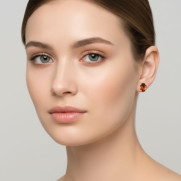 D'Joy Premium Red Citrine 1.35 Ctw Stud Earrings In 18K Vermeil Yellow Gold Over Sterling Silver