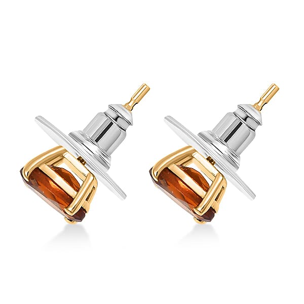 D'Joy Premium Red Citrine 1.35 Ctw Stud Earrings In 18K Vermeil Yellow Gold Over Sterling Silver