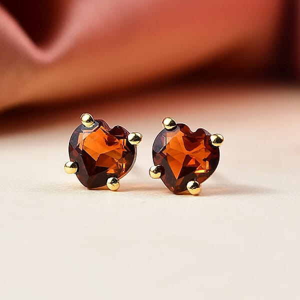 D'Joy Premium Red Citrine 1.45 Ctw Flame Heart Earrings In 18K Vermeil Yellow Gold Over Sterling Silver