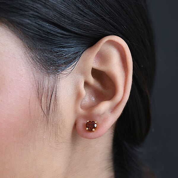 D'Joy Premium Red Citrine 1.45 Ctw Flame Heart Earrings In 18K Vermeil Yellow Gold Over Sterling Silver