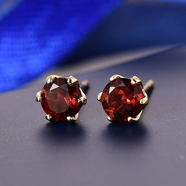 D'Joy Premium Red Citrine 1.50 Ctw Stud Earrings In 18K Vermeil Yellow Gold Over Sterling Silver