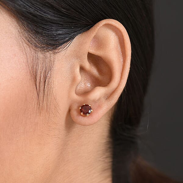 D'Joy Premium Red Citrine 1.50 Ctw Stud Earrings In 18K Vermeil Yellow Gold Over Sterling Silver
