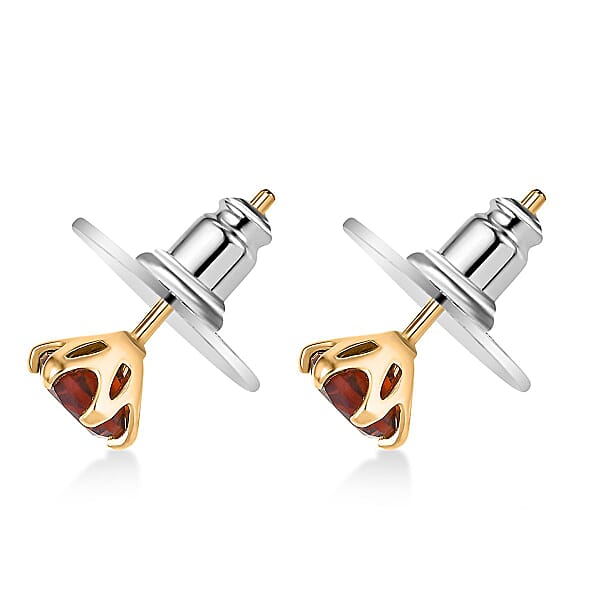 D'Joy Premium Red Citrine 1.50 Ctw Stud Earrings In 18K Vermeil Yellow Gold Over Sterling Silver