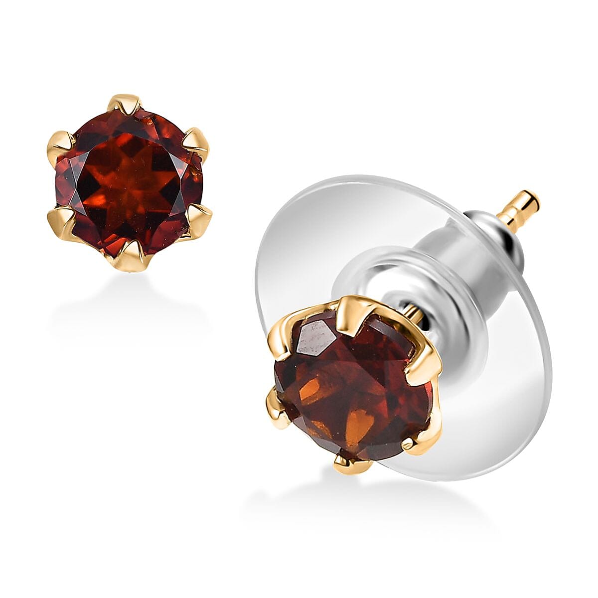 D'Joy Premium Red Citrine 1.50 ctw Stud Earrings in 18K Vermeil Yellow Gold Over Sterling Silver