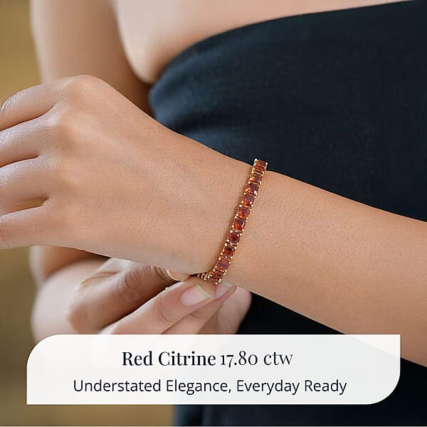 D'Joy Premium Red Citrine 17.80 Ctw Eternal Blaze Bracelet In 18K Vermeil Yellow Gold Over Sterling Silver (7.25 In)