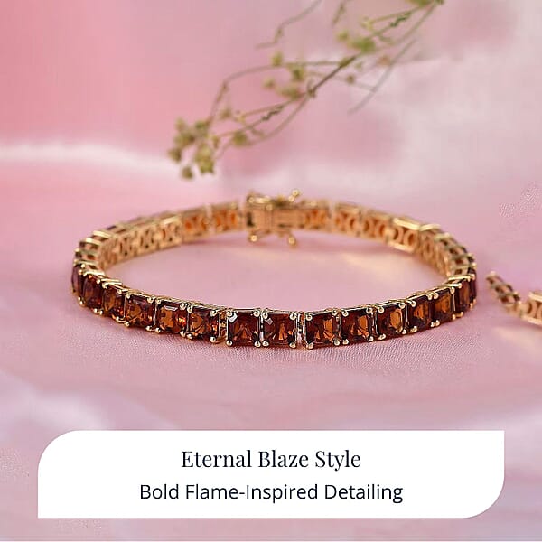 D'Joy Premium Red Citrine 17.80 Ctw Eternal Blaze Bracelet In 18K Vermeil Yellow Gold Over Sterling Silver (7.25 In)