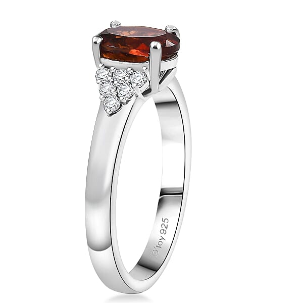D'Joy Premium Red Citrine And Moissanite 1.40 Ctw Crownfire Ring In Rhodium Over Sterling Silver