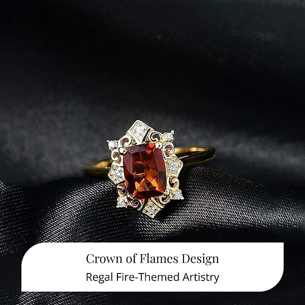 D'Joy Premium Red Citrine And Moissanite 1.40 Ctw Crown Of Flames Ring In 18K Vermeil Yellow Gold Over Sterling Silver