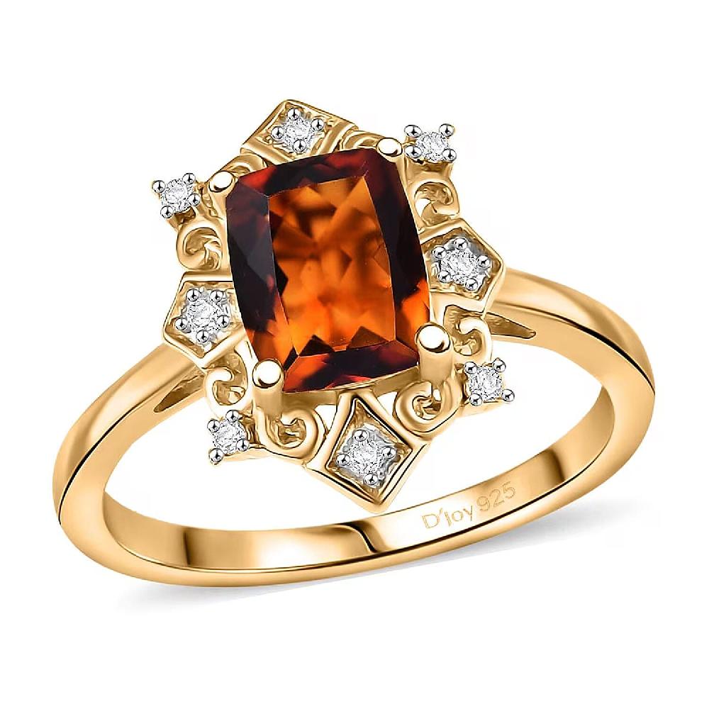 D'Joy Premium Red Citrine and Moissanite 1.40 ctw Crown of Flames Ring in 18K Vermeil Yellow Gold Over Sterling Silver