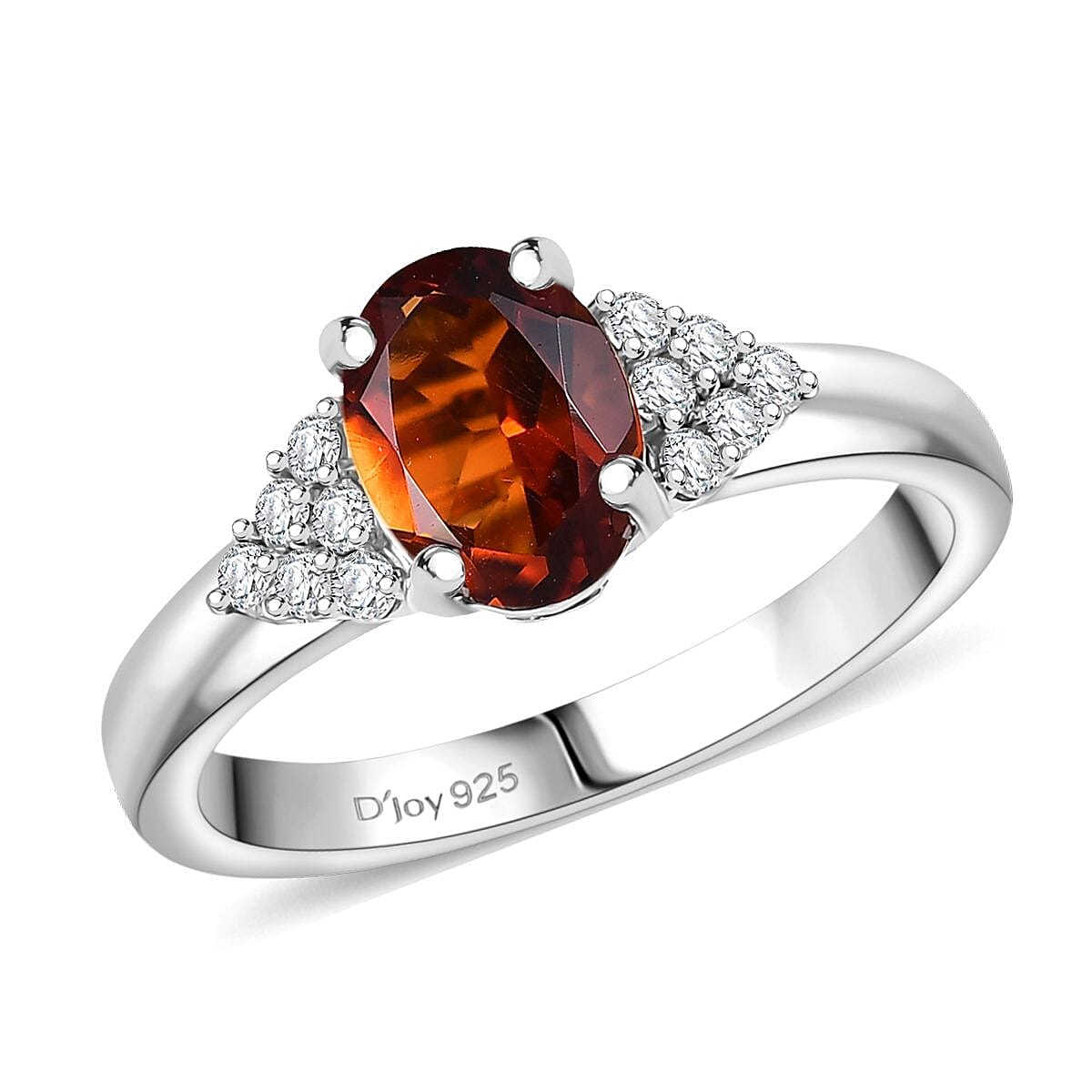D'Joy Premium Red Citrine and Moissanite 1.40 ctw Crownfire Ring in Rhodium Over Sterling Silver