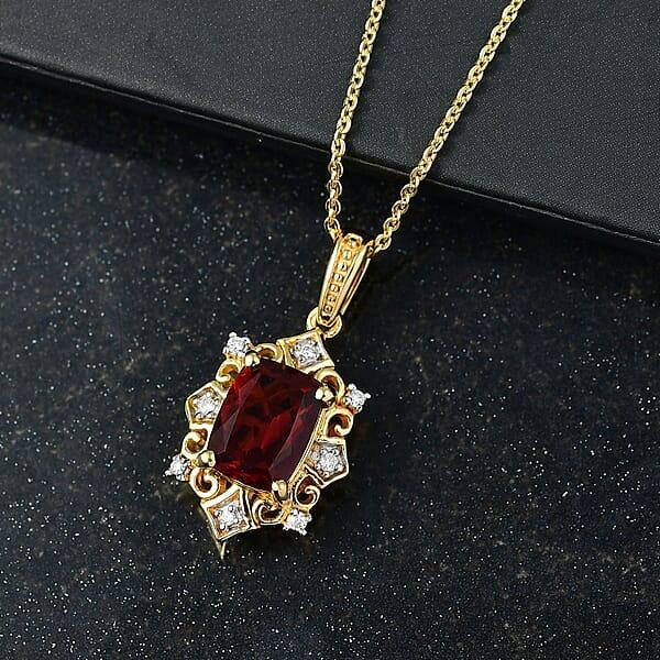 D'Joy Premium Red Citrine And Moissanite 1.50 Ctw Crown Of Flames Pendant Necklace In 18K Vermeil Yellow Gold Over Sterling Silver 20 Inches