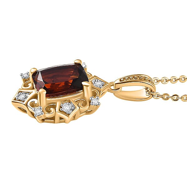 D'Joy Premium Red Citrine And Moissanite 1.50 Ctw Crown Of Flames Pendant Necklace In 18K Vermeil Yellow Gold Over Sterling Silver 20 Inches