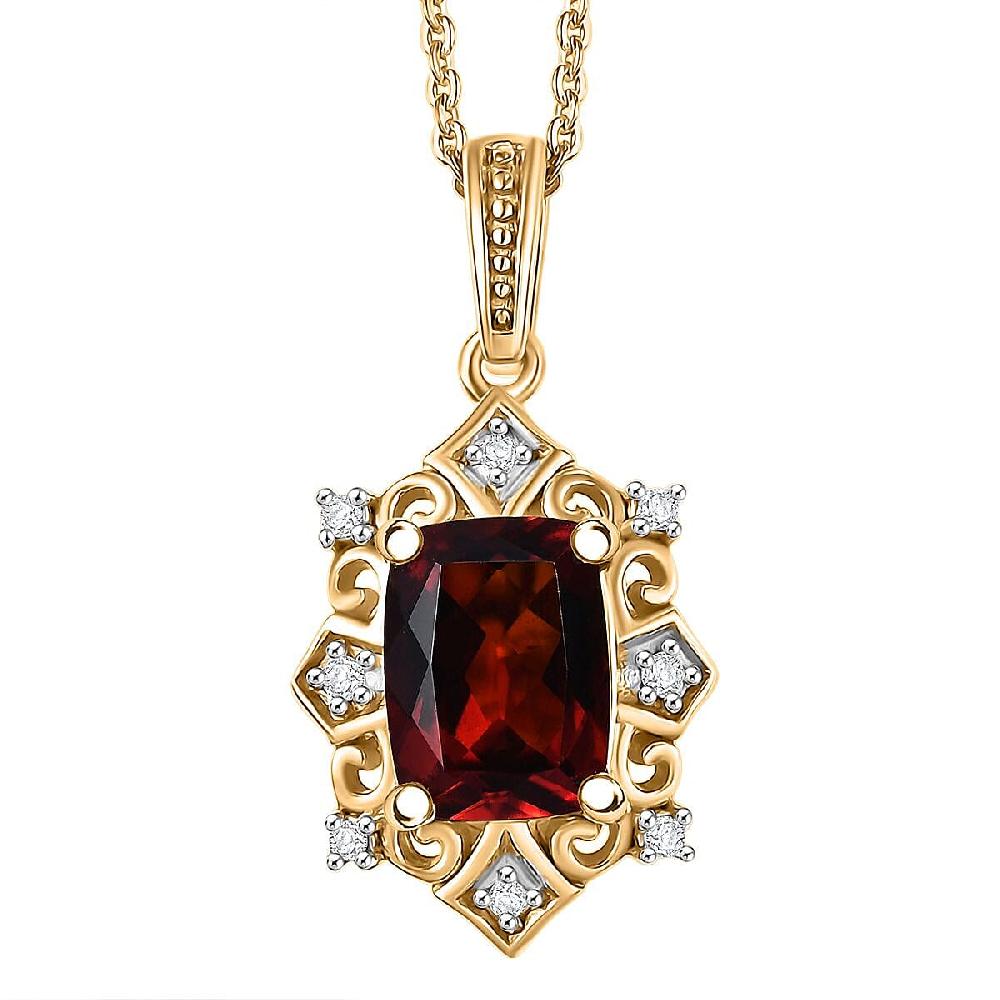 D'Joy Premium Red Citrine and Moissanite 1.50 ctw Crown of Flames Pendant Necklace in 18K Vermeil Yellow Gold Over Sterling Silver 20 Inches