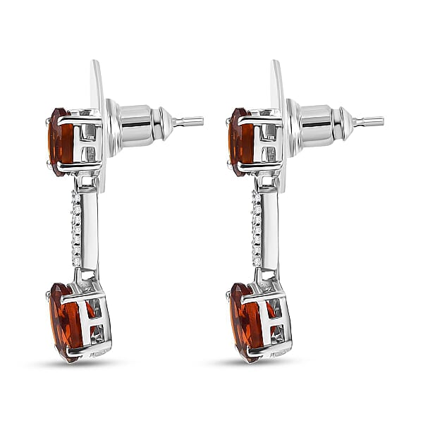 D'Joy Premium Red Citrine And Moissanite 2.50 Ctw Chain Of Flames Earrings In Rhodium Over Sterling Silver