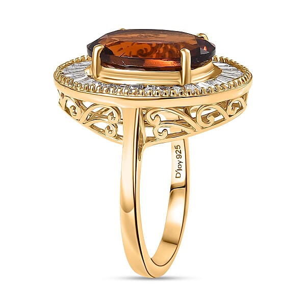 D'Joy Premium Red Citrine And Moissanite 6.10 Ctw Crown Of Flame Ring In 18K Vermeil Yellow Gold Over Sterling Silver