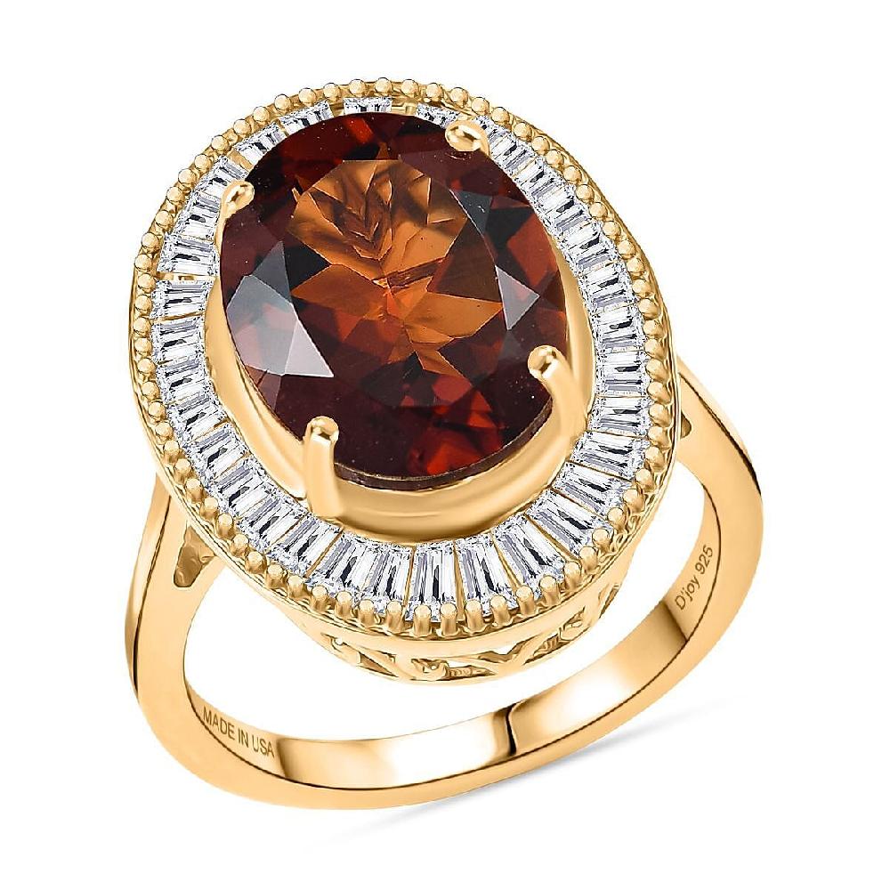 D'Joy Premium Red Citrine and Moissanite 6.10 ctw Crown of Flame Ring in 18K Vermeil Yellow Gold Over Sterling Silver