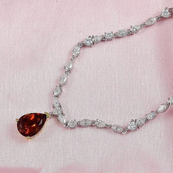 D'Joy Premium Red Citrine And Moissanite 9.65 Ctw Empress Glow Necklace In 18K Vermeil YG And Rhodium Over Sterling Silver 18-20 Inches