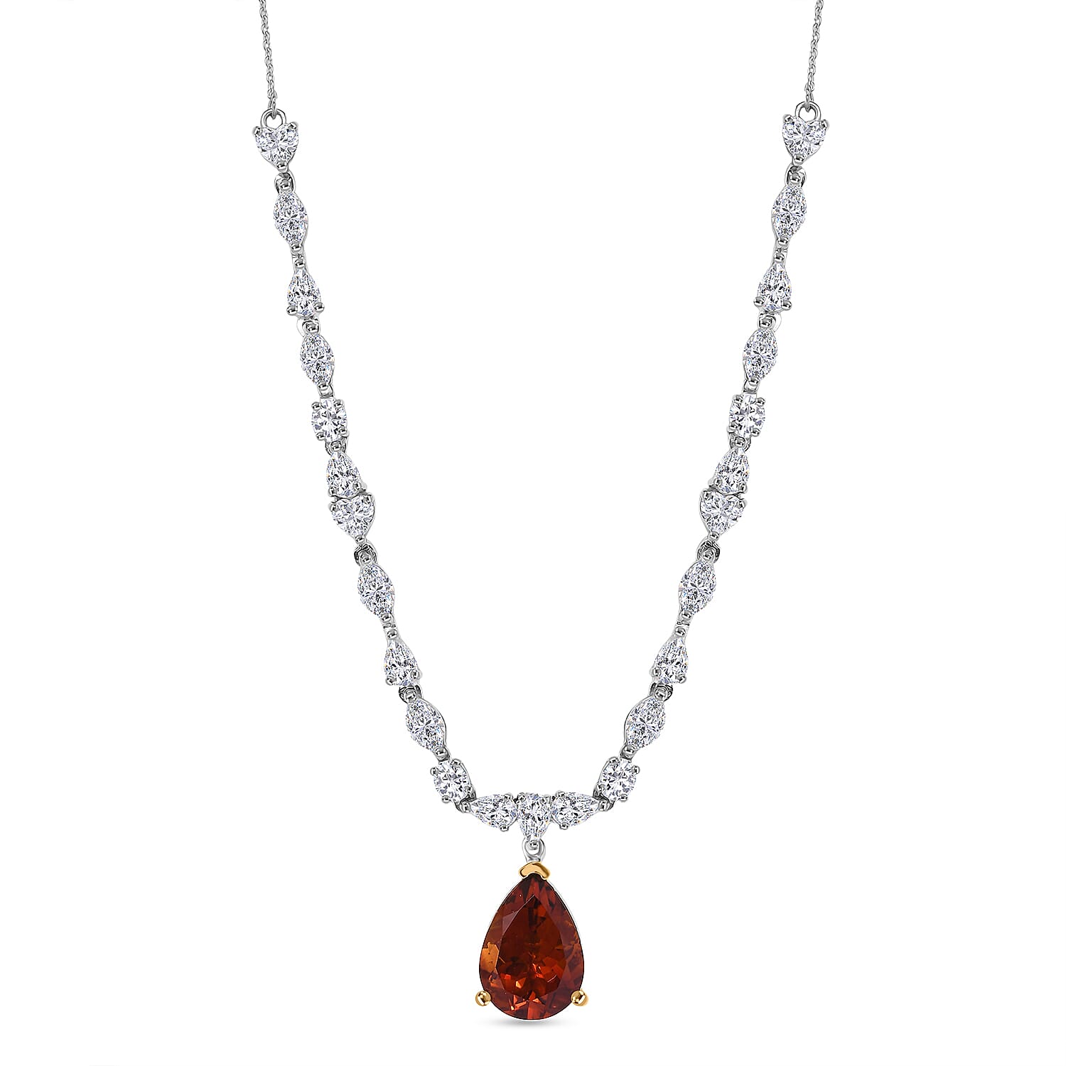 D'Joy Premium Red Citrine and Moissanite 9.65 ctw Empress Glow Necklace in 18K Vermeil YG and Rhodium Over Sterling Silver 18-20 Inches