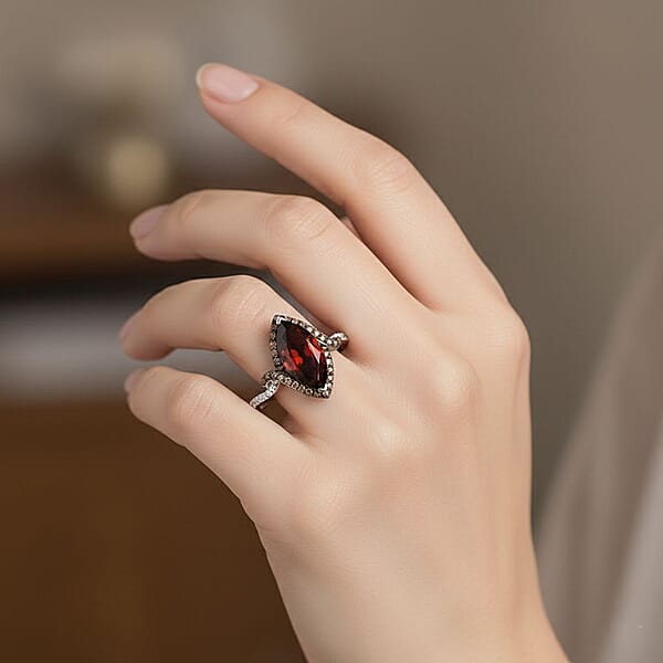 D'Joy Premium Red Citrine White And Champagne Zircon 2.90 Ctw Whisper Of Fire Ring In Rhodium Over Sterling Silver