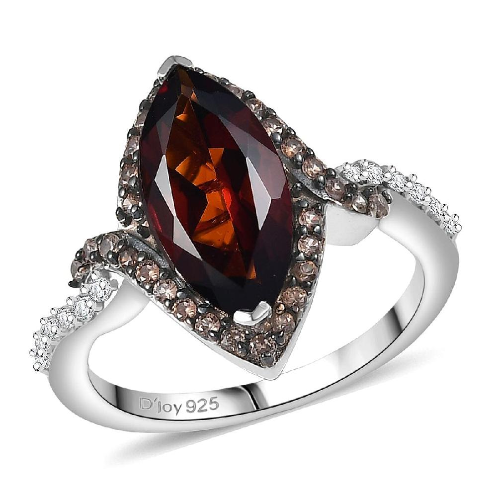 D'Joy Premium Red Citrine White and Champagne Zircon 2.90 ctw Whisper of Fire Ring in Rhodium Over Sterling Silver