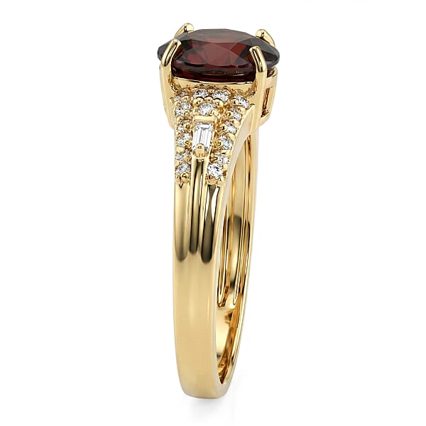 D'Joy Premium Red Zircon And Moissanite 2.30 Ctw Flame Oval Ring In 18K Vermeil Yellow Gold Over Sterling Silver