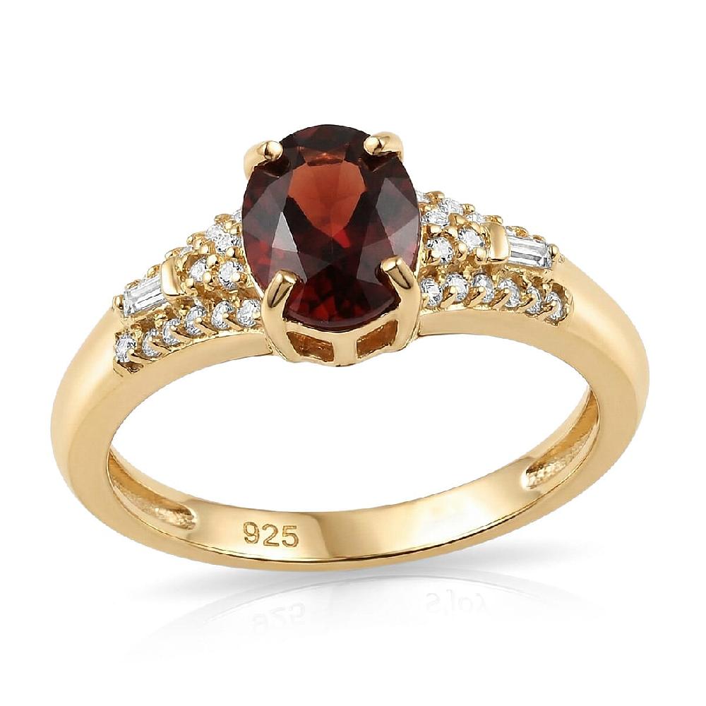 D'Joy Premium Red Zircon and Moissanite 2.30 ctw Flame Oval Ring in 18K Vermeil Yellow Gold Over Sterling Silver