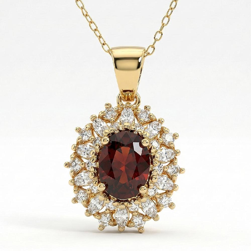 D'Joy Premium Red Zircon and Moissanite 2.75 ctw Flameburst Pendant Necklace in 18K Vermeil Yellow Gold Over Sterling Silver 20 Inches
